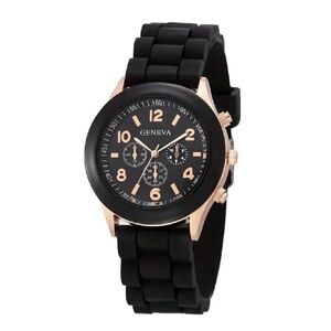 Geneva Black and Rose Gold Watch